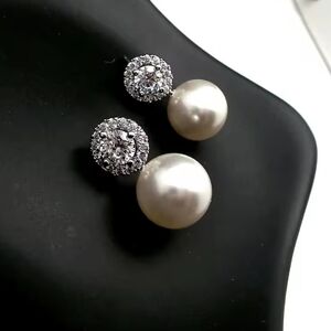 White Rhodium Pearl Earrings